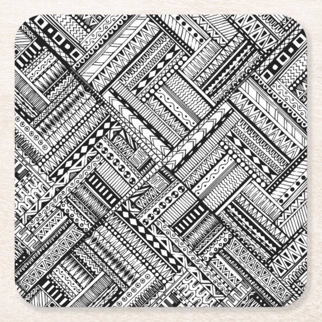 Posavasos Cuadrado De Papel Modelo tribal inspirado del arte (Anverso)
