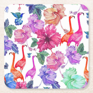 Posavasos Cuadrado De Papel Modelo tropical de la acuarela