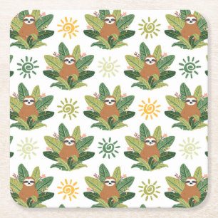 Posavasos Cuadrado De Papel Modelo tropical de la pereza