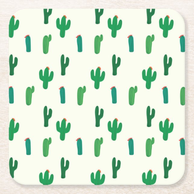 Posavasos Cuadrado De Papel Modelo verde claro del cactus (Anverso)