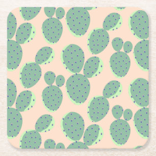 Posavasos Cuadrado De Papel Modelo verde y rosado del cactus