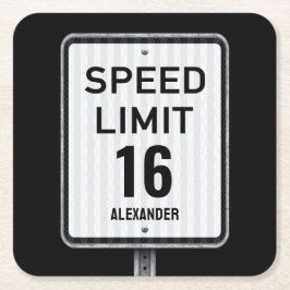 Posavasos Cuadrado De Papel Modern 16th Birthday Speed Sign