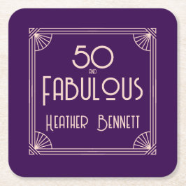 Posavasos Cuadrado De Papel Modern Art Deco 50 and Fabulous Birthday