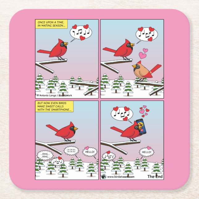 Posavasos Cuadrado De Papel Modern Bird Mating Calls Comic (Anverso)