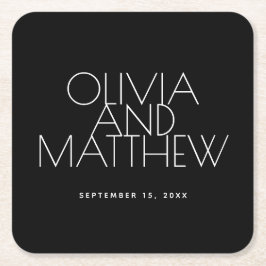 Posavasos Cuadrado De Papel Modern Black Evening Wedding | Minimalist Elegant 