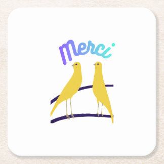 Posavasos Cuadrado De Papel Modern Canary & "Merci" - Japandi Style Art