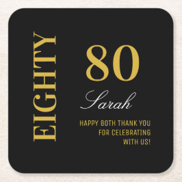 Posavasos Cuadrado De Papel Modern Classic Black 80th Birthday Cocktail Fiesta