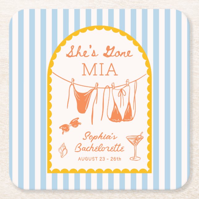 Posavasos Cuadrado De Papel Modern Coastal Bachelorette Party Paper Coasters (Anverso)