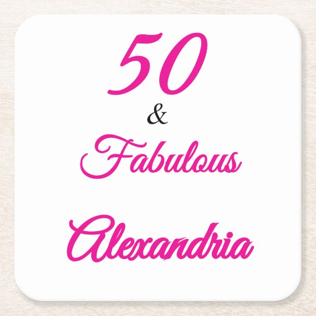 Posavasos Cuadrado De Papel Modern Fifty &Fabulous Bold 50th Birthday  (Anverso)
