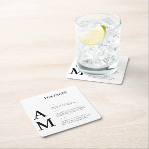 Posavasos Cuadrado De Papel Modern Fun Facts Bold Black Initials Boda