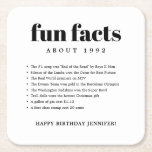 Posavasos Cuadrado De Papel Modern Minimal Fun Facts Aniversario<br><div class="desc">Modern Minimal Fun Facts Birthday Year Paper Coaster (montaña de papel de cumpleaños) con una combinación audaz de fuentes. Escribe todos los hechos divertidos del año de tu nacimiento,  para celebrar tu cumpleaños con estilo.</div>
