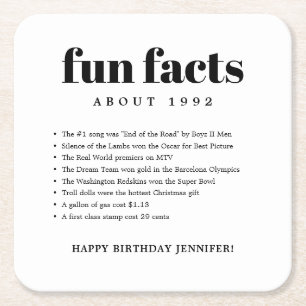 Posavasos Cuadrado De Papel Modern Minimal Fun Facts Aniversario