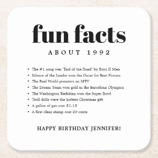 Posavasos Cuadrado De Papel Modern Minimal Fun Facts Aniversario