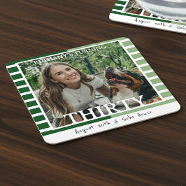 Posavasos Cuadrado De Papel Modern Minimalist Striped 30th Birthday Photo