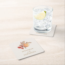 Posavasos Cuadrado De Papel Modern Rustic Fall Boho Flower Wedding 