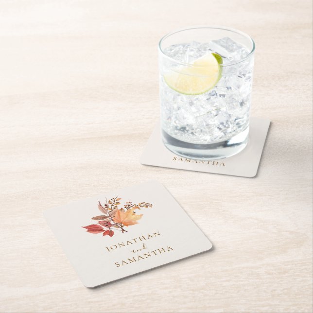 Posavasos Cuadrado De Papel Modern Rustic Fall Boho Flower Wedding  (In situ)