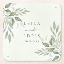 Posavasos Cuadrado De Papel Modern Sage Greenery Wedding Coasters