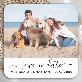 Posavasos Cuadrado De Papel Modern Save The Date Couple Engagement Mascota Pho