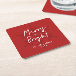 Posavasos Cuadrado De Papel Modern Script Merry & Bright Snowflakes Christmas