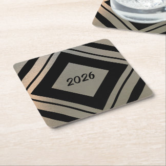 Posavasos Cuadrado De Papel Modern Stylish Brushed Metal 2026 New Years Party