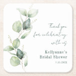 Posavasos Cuadrado De Papel Moderna acuarela Eucalyptus Bridal Shower<br><div class="desc">Eucalyptus Greenery Watercolor Bridal Shower Gracias montaña de papel que puedes personalizar fácilmente para tu evento especial y ocasiones anuales.</div>