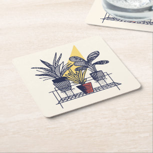 Posavasos Cuadrado De Papel Moderna casa de pozos botánicos Ilustracion de pla