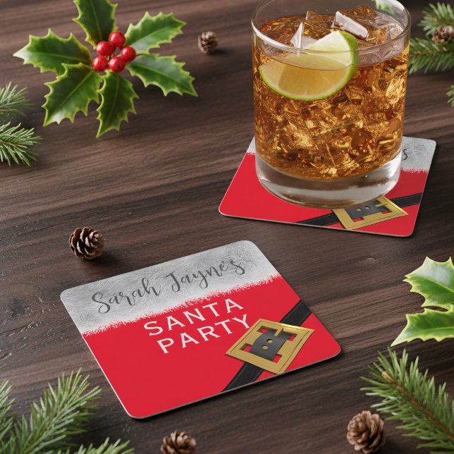 Posavasos Cuadrado De Papel Moderna escayola de papel de vacaciones de Navidad (Just add your name and get your Santa Party started!)