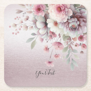 Posavasos Cuadrado De Papel Moderna escayola de papel floral blanco rosado