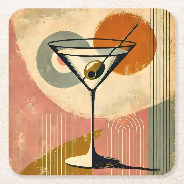 Posavasos Cuadrado De Papel Moderna Martini de Mid Century (Anverso)