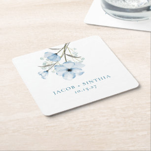Posavasos Cuadrado De Papel Moderna Moda elegante Boda azul turbio
