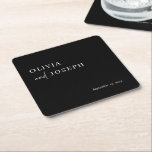 Posavasos Cuadrado De Papel Moderna y Minimalista | Boda negro<br><div class="desc">Estas elegantes duchas de boda negro o de novias son sencillas y minimalistas,  aunque muy elegantes,  gracias a su escritura blanca y moderna y a su diseño limpio.</div>