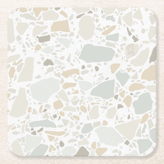 Posavasos Cuadrado De Papel Moderna y sencilla mosaico blanco Terrazzo (Anverso)