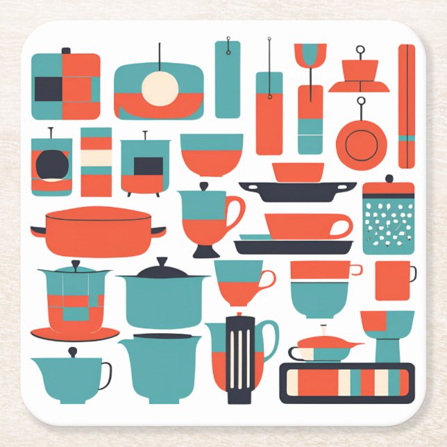 Posavasos Cuadrado De Papel Modernas Castillos de Mediados del Siglo (Anverso)