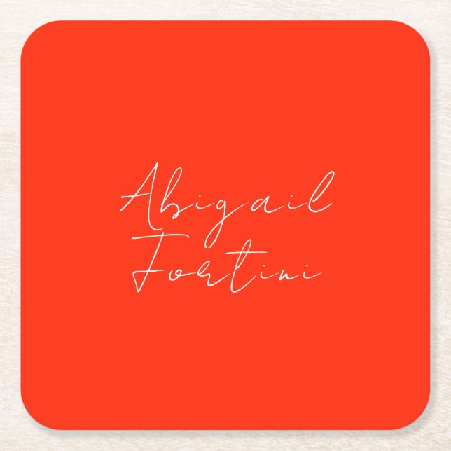 Posavasos Cuadrado De Papel Moderno blanco rojo minimalista (Anverso)