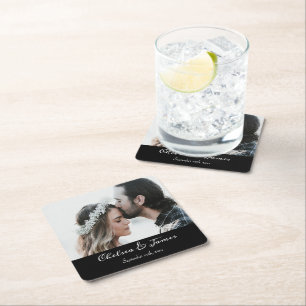 Posavasos Cuadrado De Papel Moderno Boda de fotografía elegante de caligrafía 