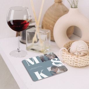Posavasos Cuadrado De Papel Moderno Boda de fotografía Minimalista audaz Monog