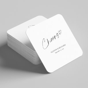 Posavasos Cuadrado De Papel Moderno Cheers Boda Monstruo Diseño Blanco y Negro