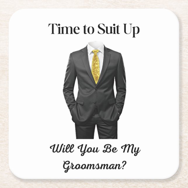 Posavasos Cuadrado De Papel moderno chic esmoquin propuesta groomsman minimali (Anverso)