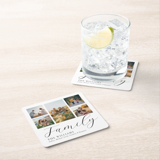 Posavasos Cuadrado De Papel Moderno Collage de fotos Personalizado Elegante Fa (In situ)