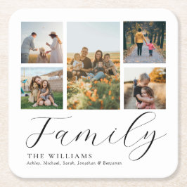 Posavasos Cuadrado De Papel Moderno Collage de fotos Personalizado Elegante Fa