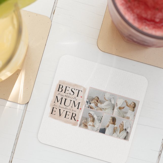 Posavasos Cuadrado De Papel Moderno Collage Photo Pink Happy Mothers Day (Subido por el creador)