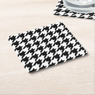 Posavasos Cuadrado De Papel Moderno estilo de Houndstoth blanco y negro