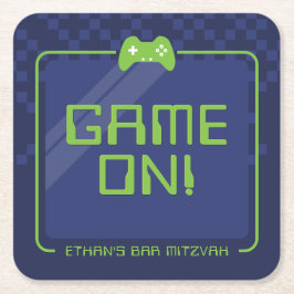 Posavasos Cuadrado De Papel MODERNO GAMER controlador fresco marina neón verde