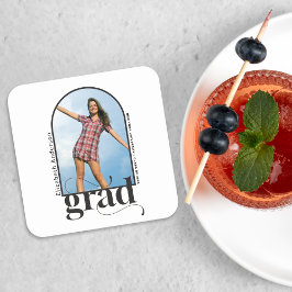 Posavasos Cuadrado De Papel Moderno GRAD Black Arch Photo Graduation Party