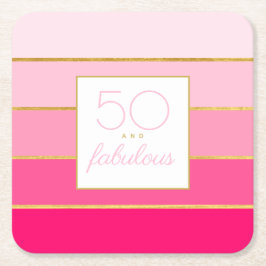 Posavasos Cuadrado De Papel Moderno Hot Pink & Gold 50 y fabuloso cumpleaños