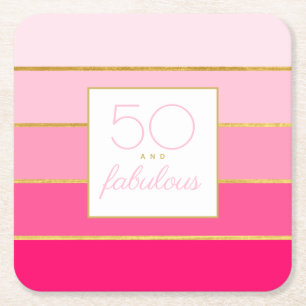 Posavasos Cuadrado De Papel Moderno Hot Pink & Gold 50 y fabuloso cumpleaños