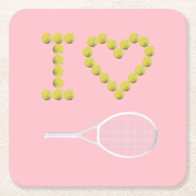 Posavasos Cuadrado De Papel Moderno Me Encanta El Tenis Rosa (Anverso)