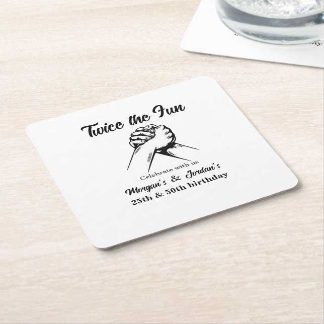 Posavasos Cuadrado De Papel Moderno Mínimo Manos Gris Junta Cumpleaños (En perspectiva)