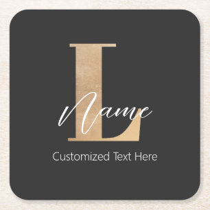 Posavasos Cuadrado De Papel Moderno Monogramado inicial L & Name Personalizado