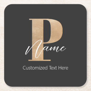 Posavasos Cuadrado De Papel Moderno Monogramado Inicial P & Name Personalizado